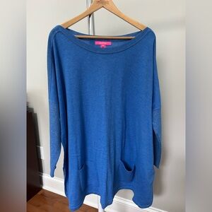 Lilly Pulitzer Vibrant Blue Knit Boatneck Sweater with Pockets XL